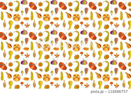 カボチャと秋の素材のパターン柄 線ありカラー 118886757