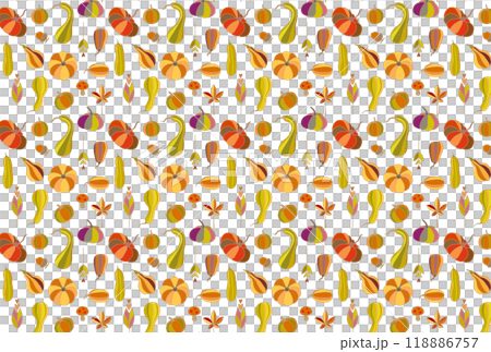 カボチャと秋の素材のパターン柄 線ありカラー 118886757