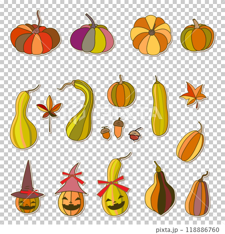ハロウィン カボチャのセット ワッペン アップリケ風 ハロウィン カボチャのセット ワッペン アップリケ風 118886760