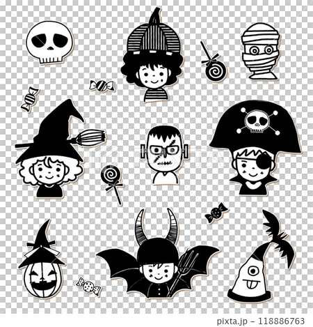 ハロウィン子供仮装セット モノクロ ワッペン アップリケ風 ハロウィン子供仮装セット モノクロ ワッペン アップリケ風 118886763