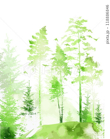 Forest in watercolor green. hand drawing. Not AI Vector illustration 118886846
