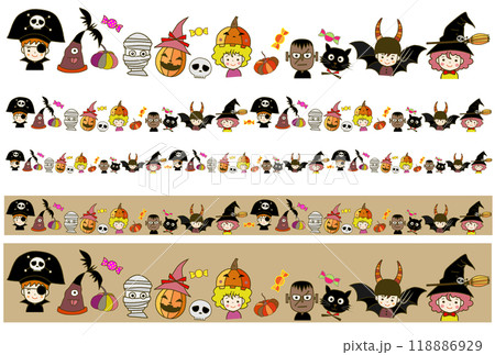 ハロウィン子供仮装のカラーラインセット 118886929