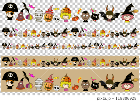 ハロウィン子供仮装のカラーラインセット 118886929