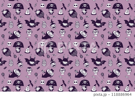 ハロウィン子供仮装のパターン柄 モノクロ 紫 118886964