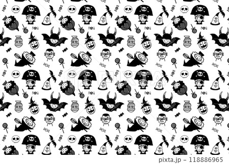 ハロウィン子供仮装のパターン柄 モノクロ 118886965
