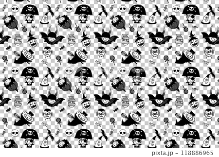 ハロウィン子供仮装のパターン柄 モノクロ 118886965