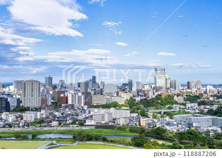 仙台城跡（青葉城）から見た秋の仙台市街　俯瞰　仙台市青葉区 118887206