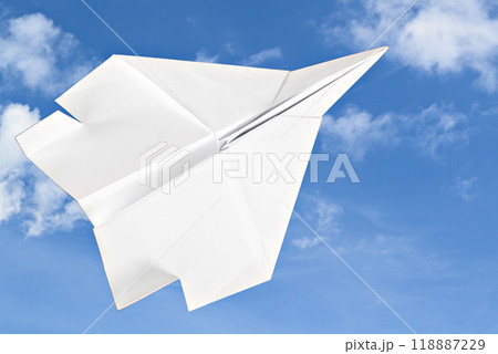 White paper plane isolated on blue background	 118887229