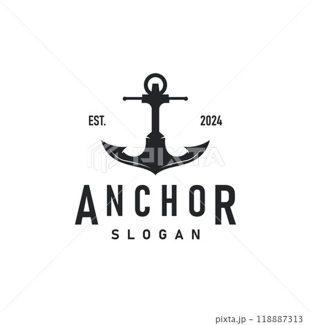 Marine ship vector anchor logo simple minimalist design anchor illustration simple marine symbol template 118887313