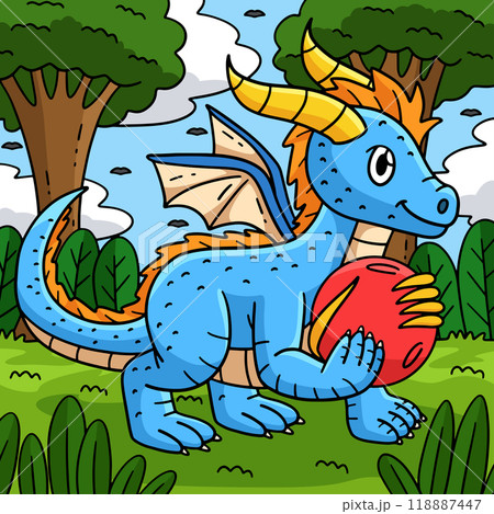 Dragon with Orb Colored Cartoon Illustration Dragon with Orb Colored Cartoon Illustration 118887447