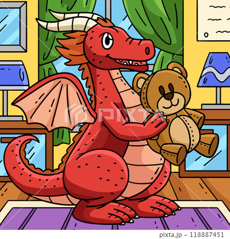 Dragon with a Bear Plushy Colored Cartoon  118887451