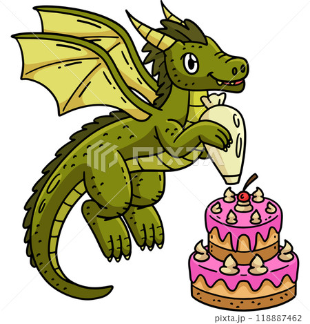 Dragon Decorating Cake Cartoon Colored Clipart Dragon Decorating Cake Cartoon Colored Clipart 118887462