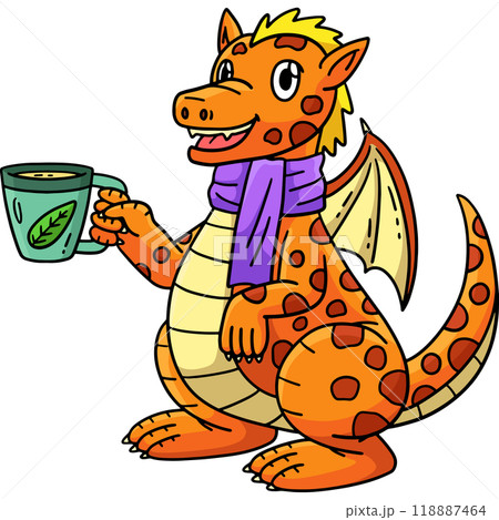 Dragon with Tea Colored Cartoon Colored Clipart Dragon with Tea Colored Cartoon Colored Clipart 118887464