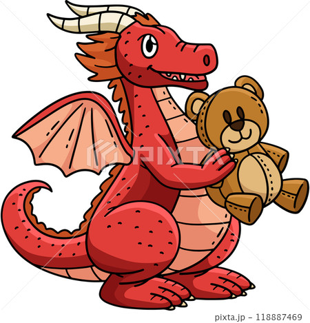 Dragon with a Bear Plushy Cartoon Colored Clipart  118887469