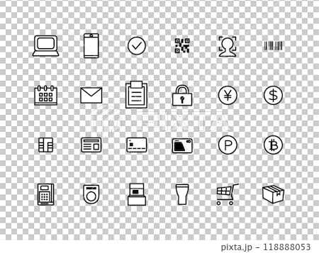 與無現金支付單色類型相關的圖示集 118888053