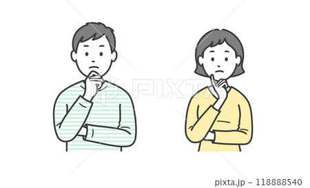 悩む成人男女の上半身イラスト 118888540
