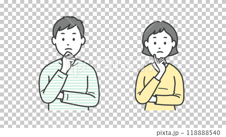 悩む成人男女の上半身イラスト 118888540