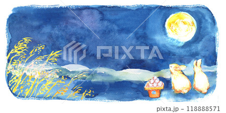 水彩で描いたお月見の風景イラスト 118888571
