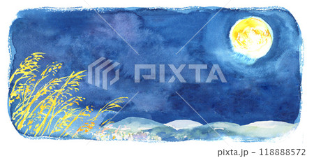 水彩で描いた十五夜の風景イラスト 水彩で描いた十五夜の風景イラスト 118888572