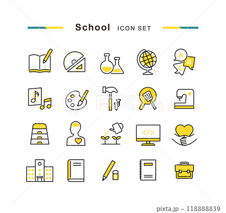 学校で使う教科のアイコンセット 学校で使う教科のアイコンセット 118888839