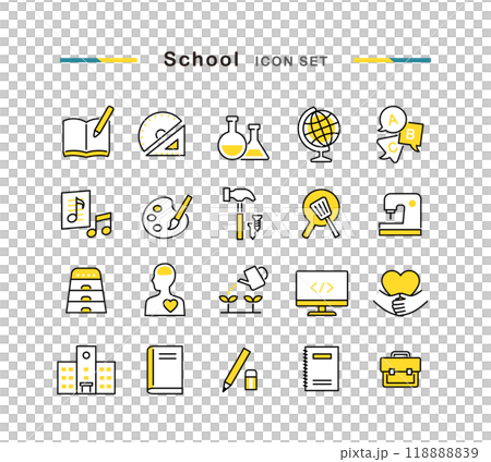 学校で使う教科のアイコンセット 学校で使う教科のアイコンセット 118888839