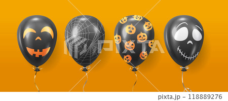 Balloons with Halloween ornaments realistic color icons set 118889276