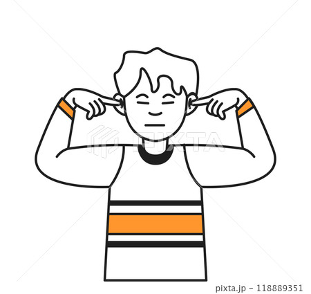 Young man covering ears with fingers color vector line icon 118889351