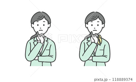 顔に手を当てて悩む女性ビジネスマンの上半身イラスト 118889374