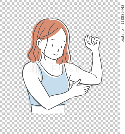 綺麗になった二の腕を笑顔で触る女性のイラスト素材 118889442