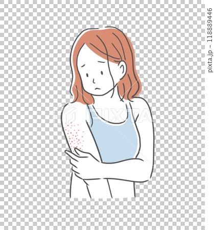 肌荒れした二の腕を気にする女性のイラスト素材 118889446