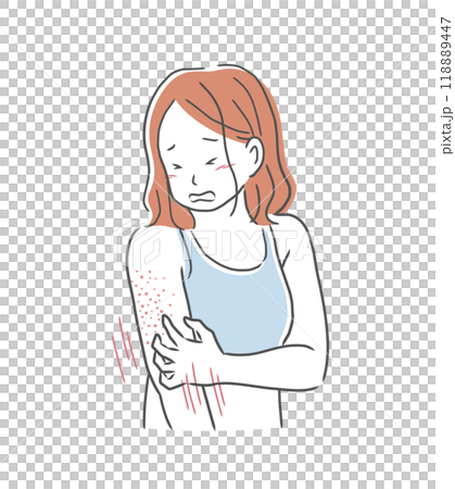 Illustration material of a woman with rough and itchy upper arms 118889447