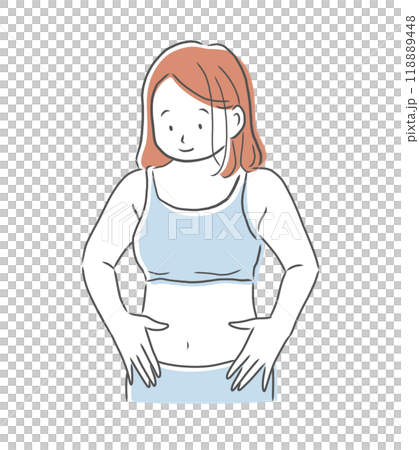 微笑著看著自己肚子的女人插畫素材 118889448
