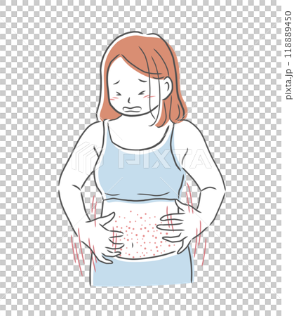 一個女人抓著粗糙的肚子的插畫素材 118889450