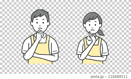 顔に手を当てて悩む介護士男女の上半身イラスト 118889511