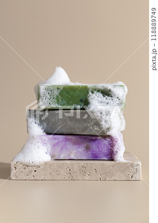 Minimalist still life with natural handmade soap 118889749