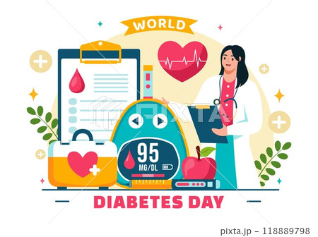 World Diabetes Day Vector Illustration on 14 November with Doctors Testing Blood for Glucose and Measuring Sugar in a Flat Style Cartoon Background World Diabetes Day Vector Illustration on 14 November with Doctors Testing Blood for Glucose and Measuring Sugar in a Flat Style Cartoon Background 118889798