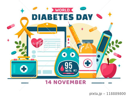 World Diabetes Day Vector Illustration on 14 November with Doctors Testing Blood for Glucose and Measuring Sugar in a Flat Style Cartoon Background 118889800