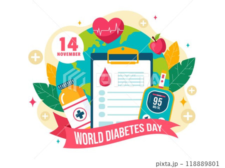 World Diabetes Day Vector Illustration on 14 November with Doctors Testing Blood for Glucose and Measuring Sugar in a Flat Style Cartoon Background 118889801