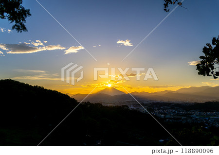 弘法山公園から見るダイヤモンド富士山（神奈川県秦野市） 118890096