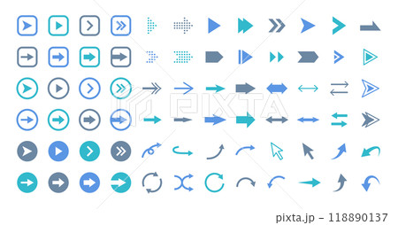 使いやすい　シンプルな青い矢印　セット　ビジネス 118890137