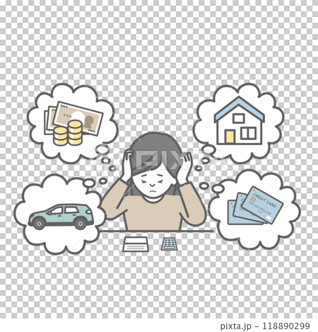 お金、ローンに悩む女性のイラスト 118890299