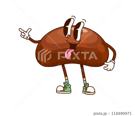Groovy chocolate candy sweet character with a playful expression, sticking out its tongue and wearing sneakers. Isolated cartoon vector pastry treat exudes fun, embodying a sense of joy and grooviness Groovy chocolate candy sweet character with a playful expression, sticking out its tongue and wearing sneakers. Isolated cartoon vector pastry treat exudes fun, embodying a sense of joy and grooviness 118890971
