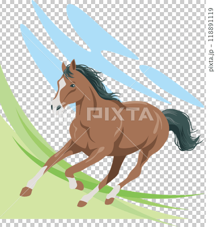 草原を颯爽と走る馬のイメージイラスト 草原を颯爽と走る馬のイメージイラスト 118891119
