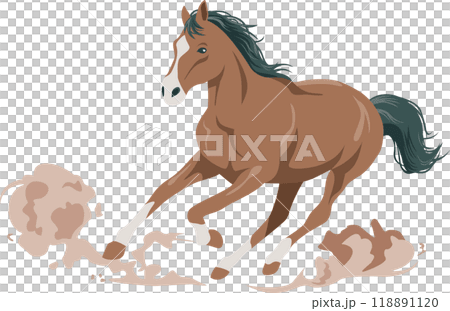 土埃をあげて颯爽と走る馬のイメージイラスト 118891120