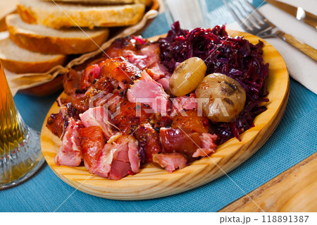 Sliced pork shank with braised cabbage Sliced pork shank with braised cabbage 118891387