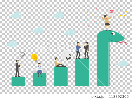 Illustration of a graph with a snake, a student, and a teacher on it_2 118892306