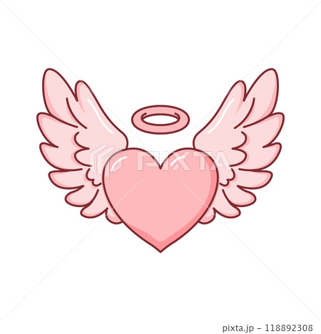 Cute Lovely Flying Love Heart Pink Angel Feather Wings in Heaven Sky Cute Lovely Flying Love Heart Pink Angel Feather Wings in Heaven Sky 118892308
