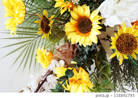 Beautiful Artificial flowers bouquet with space copy background Beautiful Artificial flowers bouquet with space copy background 118892793