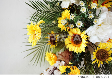 Beautiful Artificial flowers bouquet with space copy background Beautiful Artificial flowers bouquet with space copy background 118892794