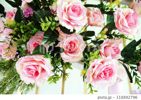 Beautiful Artificial flowers bouquet with space copy background Beautiful Artificial flowers bouquet with space copy background 118892796